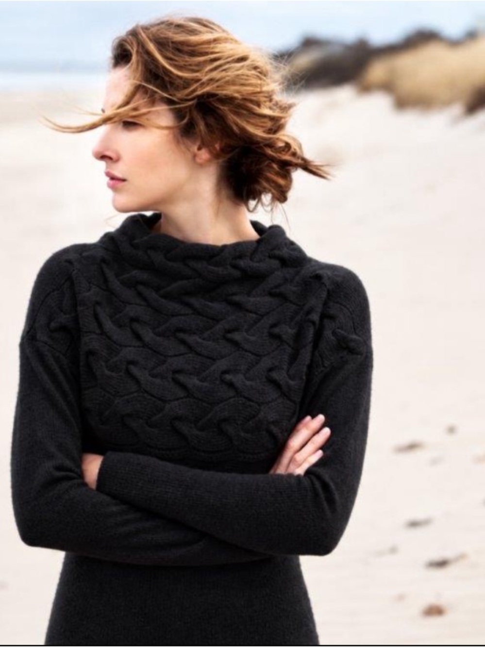 Kinross Cashmere Lux Cable Pullover Funnel Neck Sweater